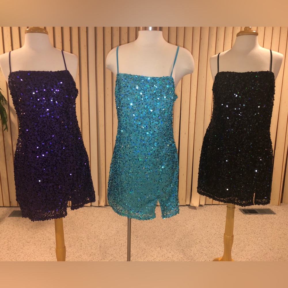 Black, sequin, mini dress. - Picture 3 of 3